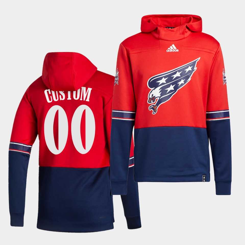 Men Washington Capitals 00 Custom Red NHL 2021 Adidas Pullover Hoodie Jersey